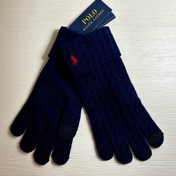 Polo Ralph Lauren Men's Classic Cable Gloves Newport Navy One Size NEW - Picture 4 of 6